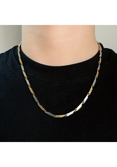 Çelik Kolye Titanyum Melon Düz Model 2 Mm 55 Cm Gümüş Altın Sarısı Altın - Gümüş