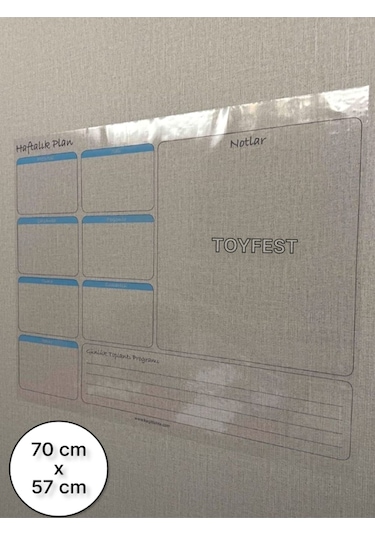 Duvara Kendiliğinden Manyetik Yapışan Haftalık Program Planlayıcı Takvim 70 X 57 Cm Şeffaf