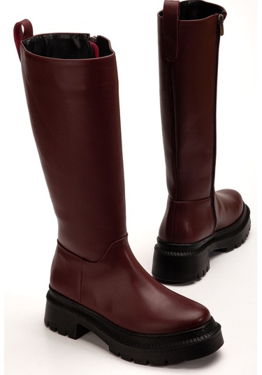 236-340 Bordo Fermuarlı Günlük Kadın Çizme Bordo