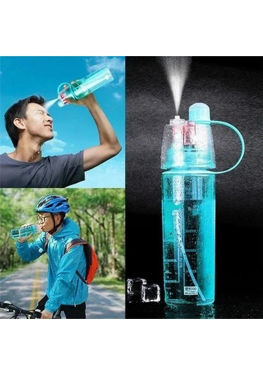 Mufunye Mavi 600ml Sprey Özellikli Spor Su Bardağı - Dış Mekan Kullanıma Uygun Plastik Soğutucu İçecek Kabı Mavi