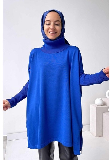 Oversize Merserize Tunik - Saks Mavi Saks Mavi