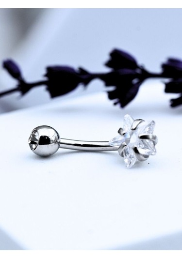 Çift Zirkon Taş Yıldız Detay Göbek Piercing 316l Cerrahi Çelik-gbkpr75