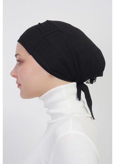 Pratik Dikişsiz Bağlamalı Kaymayan Tesettür Bone Siyah