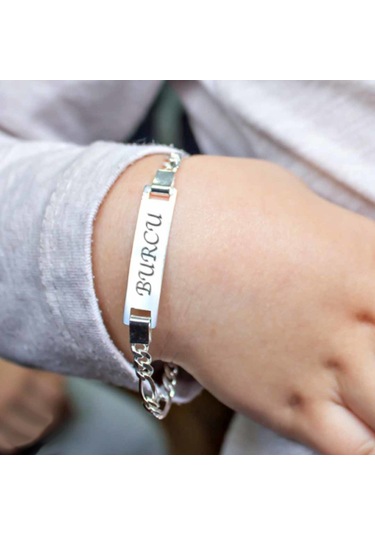 İsim Yazılı Gümüş Bebek Künye Çocuk Bileklik  Csb01