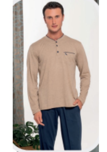 Bone 6168 Mikro Pamuk Uzun Kol Erkek Pijama Takımı Hardal