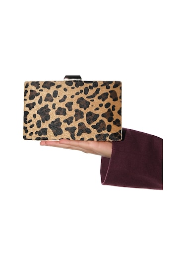 Marcona Siyah Sarı Desenli Kadın Abiye Çanta Leopar