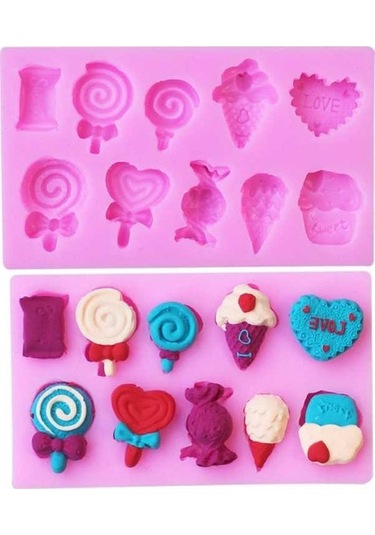 Dancemonkey 2 Adet G114 Şeker Lolipop Dondurma Kalıbı, Silikon Şekilli, Pratik Kullanım Pembe