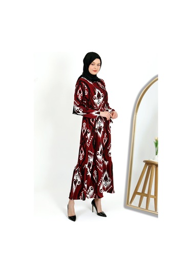 Desenli Bürümcük Elbise Bordo