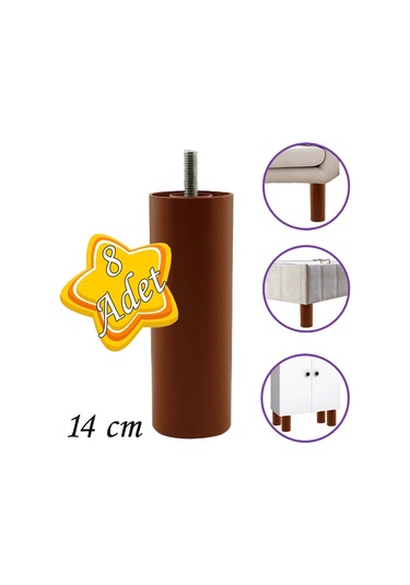 8 Adet Silindir Destek Ayağı 14 Cm Kahverengi Gizli Ayak Mobilya Kanepe Baza Koltuk Dolap Sehpa Tv Ünitesi Ayağı