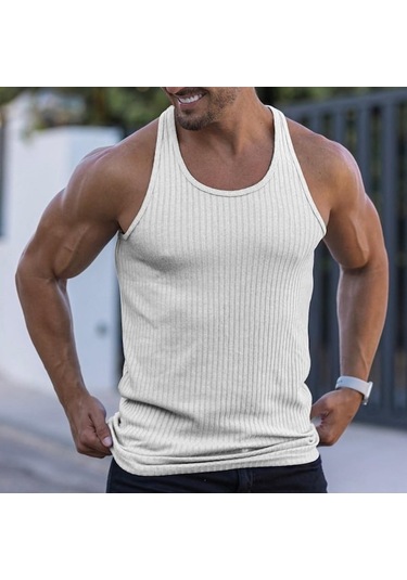 Novahub Beyaz Su Erkek Düz Renk Sıkma İlkbahar/yaz Örgü Dikey Şerit Vücut Geliştirme Fitness Yelek Erkek I-line Yelek - Xl Beyaz