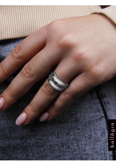 Ballagra Kadın Yüzük Gümüş 925 Ayar Bıçak Geniş Parmak İçin 97125489 Gri