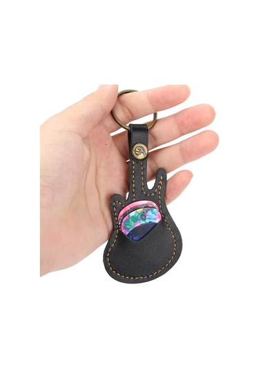 Pena Tutucu Gitar Anahtarlık Kılıfı Deri Çanta Siyah B Diğer