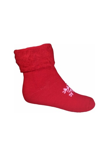Kadın Kışlık Termal Yılbaşı Temalı Polar Çorap Kırmızı