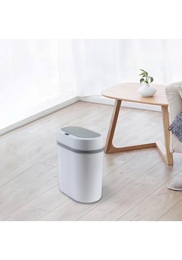 Fan Kapaklı Otomatik Hareketli Çöp Kovası 12l Kompakt Dayanıklı Beyaz