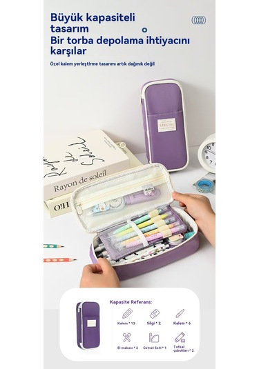 Aurora Kırtasiye Çantasıöğrenciçok Fonksiyonlu Çiftçi Fermuarlı Basit Açık Mavi - Bej