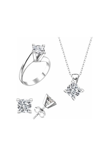 Sertifikalı Swarovski Taş Sarmaşık Tek Taş 925 Gümüş Set Takım