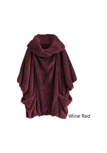 Novahub Kadınlar Casual Katı Balıkçı Yaka Büyük Cepler Pelerin Vintage Büyük Boy Palto Bordo - 5xl Bordo