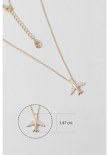 So Chic Uçak Figürlü 18 Ayar Sarı Altın Kaplama 45 Cm Gümüş Minimal Kolye Sarı