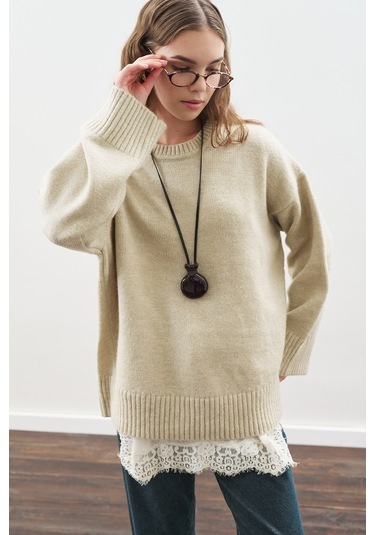 Dantel Şeritli Askılı Bluz Ekru Ekru