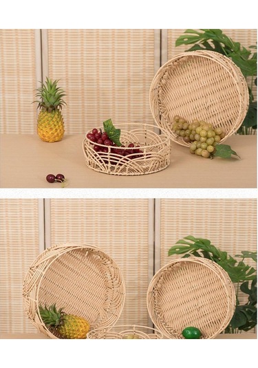 Suntek El Dokuma Rattan Sepet Çeşitli Eşyalar Meyve Ekmek S Kahverengi