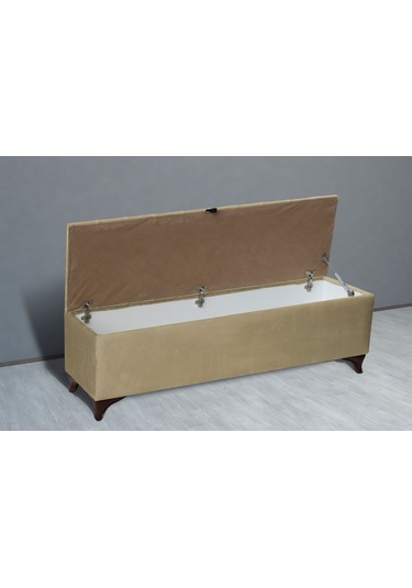 Vetra Sandıklı Bench Puf, Beyaz Hardal