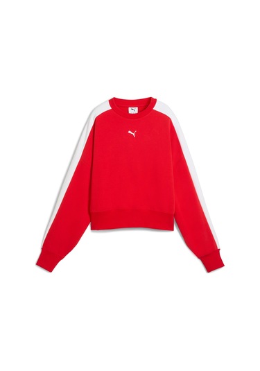Puma T7 Over Oversized Crew Kadın Kırmızı Bisiklet Yaka Sweatshirt Kırmızı