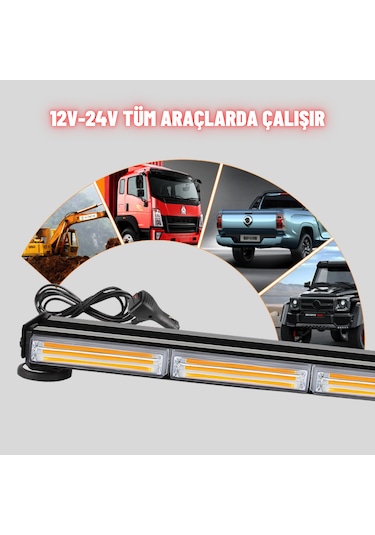 Çakarlı Tepe İkaz Lambası 90 Cm Mıknatıslı Turuncu 12 Mod 12-24 V