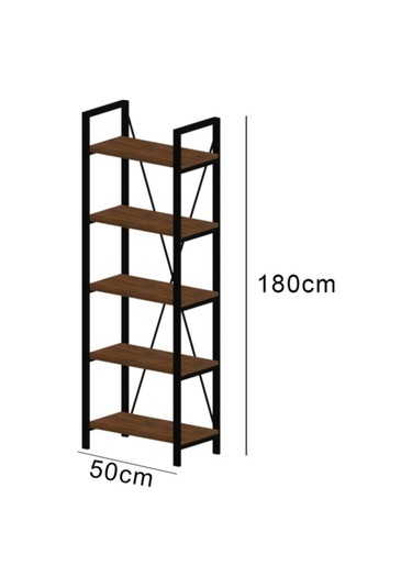 Wood House - Bahar 5 Raflı Li Kitaplık - Ceviz