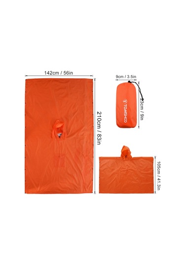 Tomshoo Kapşonlu Yağmur Panço Cep Hafif Su Geçirmez Turuncu