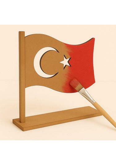 Boyanabilir Türk Bayrağı Standlı Ahşap Oyuncak Etkinlik Aktivite 10 Ad