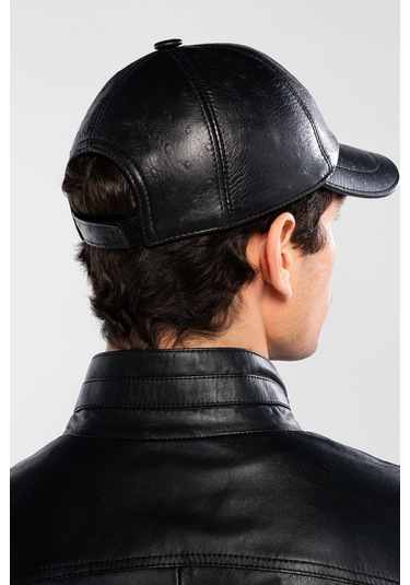 Tamer Tanca Erkek Hakiki Deri Siyah Devekuşu Şapka 524 1012 Sapka Sk20-21 Syh V/d Kusu Siyah