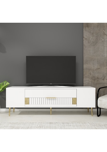 Pencap Tv Sehpası Tv Ünitesi 150 Cm Beyaz Altın