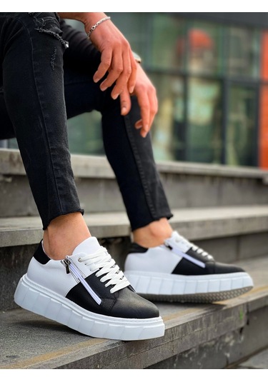 Kb-x155 Kuback Siyah Cilt Beyaz Cilt Detaylı Beyaz Yüksek Taban Günlük Spor Ayakkabı Siyah3 Siyah