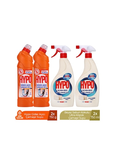Hypo Gider Açıcı Çamaşır Suyu Çam Tazeliği 750 Grx2 +hypo Köpük Çamaşır Suyu Beyaz Sabun X2 4'lü Set