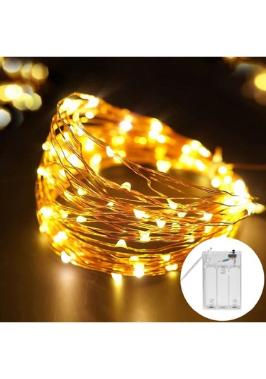 Dianziye 5m 50 Led Isınma Beyazı Bakır Tel Işıklı Zincir, 3aa Pilli Pil Yok Ev Bayram Düğün Noel Dekorasyonu, Ip44 Suya Dayanıklı