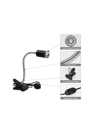 Fosenze Sürüngenler İçin Isıtıcı Işık, Güneş Imitasyonu Sağlık Için, E27 Uç, 75w Ampul, Esnek Barbeli, Avrupa Standartı, Beyaz Beyaz