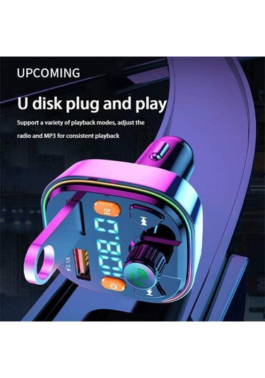 Q5 3.1a Usb + Pd Bluetooth Araç Şarj Cihazı Araba Fm Verici Renkli Aydınlatma