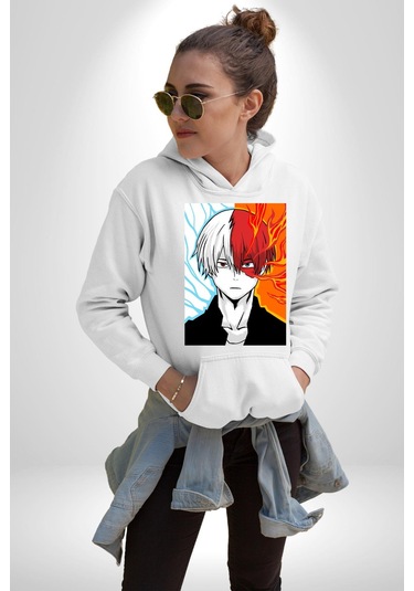 My Hero Academia Boku Anime Kadın Erkek Beyaz Kapüşonlu Sweatshirt Hoodie Beyaz