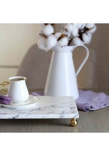 Akayev Mermer Leylak 30x20 Cm Altın Boncuk Ayak Sunum Tabağı