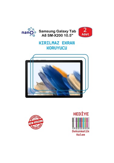 Samsung Galaxy Uyumlu tab A8 Sm-x200 10.5"için Nano Ekran Koruyucu 9h Esnek 2 Adet