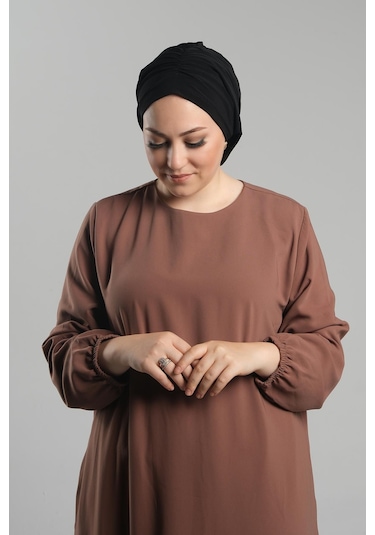 Siyah Pratik Hazır Geçmeli Tesettür Bone Sandy Büzgülü Salaş 2119 01 Siyah