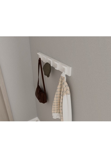Hepsi3boyutlu Modern Duvar & Kapı Kanca Askılık - 5 Adet Beyaz Kanca Askılık - Model No : 2 Beyaz