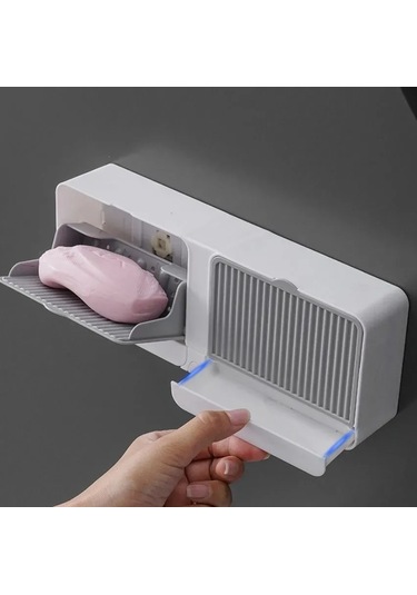 Qingmipy Duvar Montlu Sabunluk, Kapaklı, İki Bölmeli, Su Akışı Özelliği, Beyaz Plastik, Delme Yok, Banyo/mutfak Uygun Beyaz