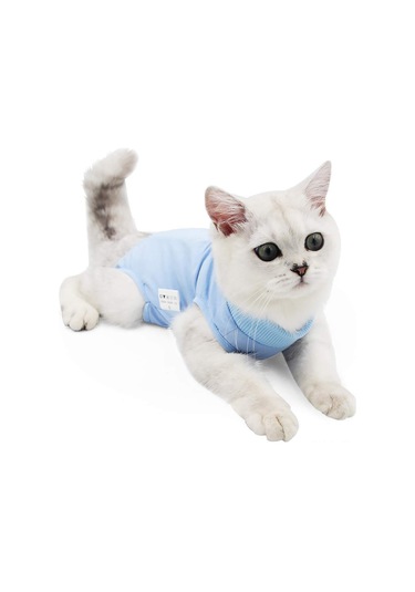 Hombey Kedi Ameliyat Sonrası Kıyafeti Yumuşak Modalı Muhafaza Elbisesi Yara İyileştirme Tabanlı Serbest Hareketli Koruyucu Giyim Mavi M