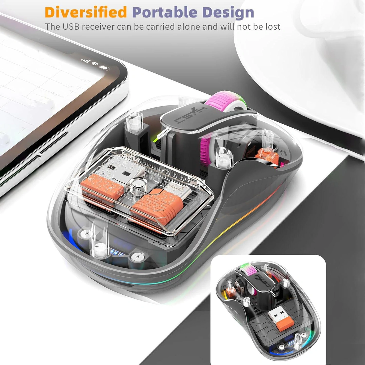 Sones Hxsj M333 Üç Modlu Şeffaf Kablosuz Fare Diğer