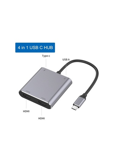 4'ü 1 Arada Type-c - Çift Hdmı + Usb + Type-c Hub Adaptörü