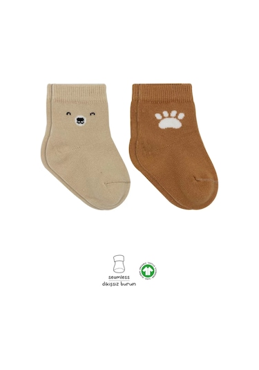 Bear Penye Soket Çorap 2'li Bej Renkli Çok Renkli