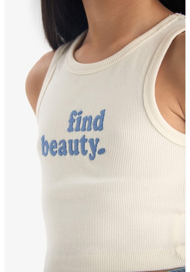 Defacto Kız Çocuk Bisiklet Yaka Baskılı Crop Atlet C4717a825smer99 Ekru