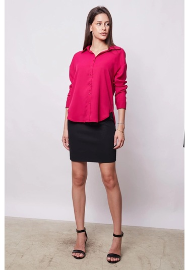 Kadın Yakalı Düşük Omuzlu Uzun Kol Likrasız Kumaş Gömlek-vişne Vişne