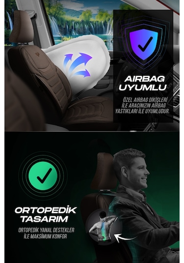 Kahve Panda Manavgat Serısı Lakos Kumaş Oto Koltuk Kılıfı - Tam Set